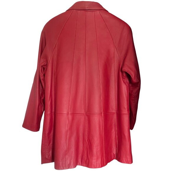 TIBCA Leathers Red Genuine Leather Blazer Jacket 14P Petite Luxury Coat - Picture 5 of 9